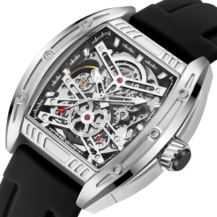 MEGIR Armbanduhr Automatik, Silber, Silikon, 44 mm, Herren - Bild 6