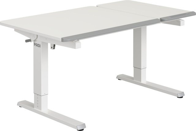 Schreibtisch Paidi Teenio 130 GT in Weiß und Grau mit höhenverstellbarer Neigefläche und Kurbelantrieb, B/T/H: 130 x 79 x 75 cm - Bild 1