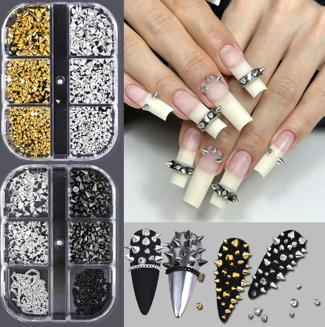 Sweet Trend Nagel Charms Metallniete Kegel Schwarz Silbrig Golden - Bild 1