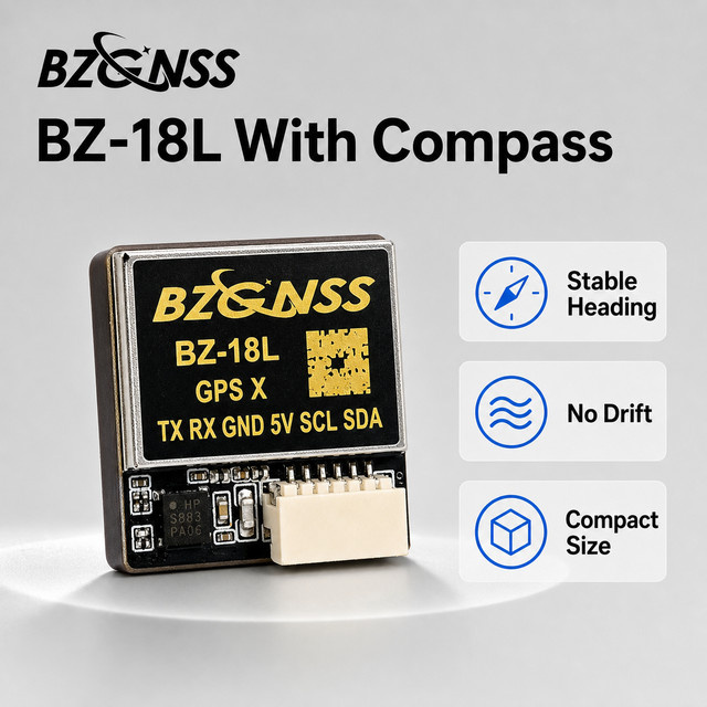 BZGNSS BZ-18L Leichtgewichtiges GPS-Modul mit Kompass in Schwarz, 7,4g GNSS-Empfänger für FPV-Drohnen, RC-Autos, Roboter und UAVs - Bild 1