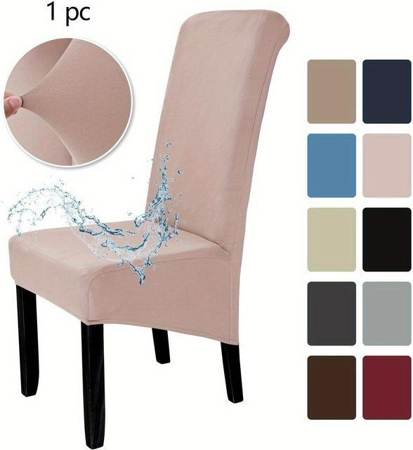 Wasserdichter und elastischer Hochlehnen-Stuhlbezug für Esszimmerstühle in Rosa, XL - Bild 1