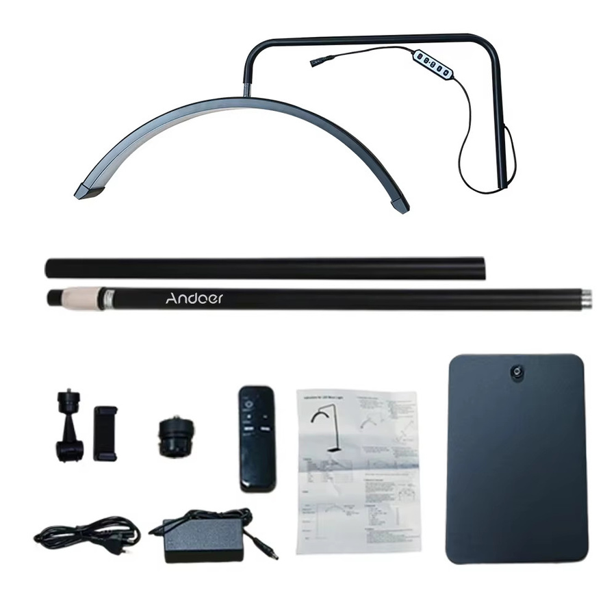 Andoer HD-M6X 36 W Boden-LED-Videoleuchte in Schwarz, halbmondförmiges dimmbares Fülllicht mit Metalllichtständer, Höhe: 180 cm - Bild 3