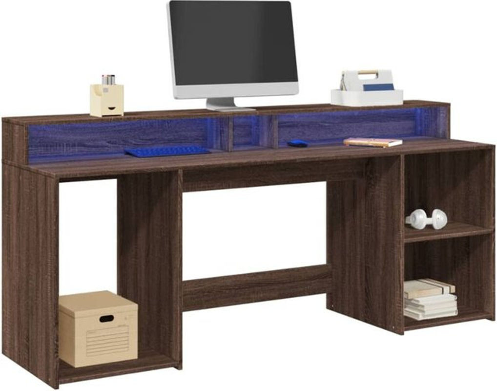 Vidaxl LED Schreibtisch in Braun Eichen-Optik aus Holzwerkstoff und Kunststoff, Modern, B/T/H: 200 x 55 x 91 cm - Bild 1