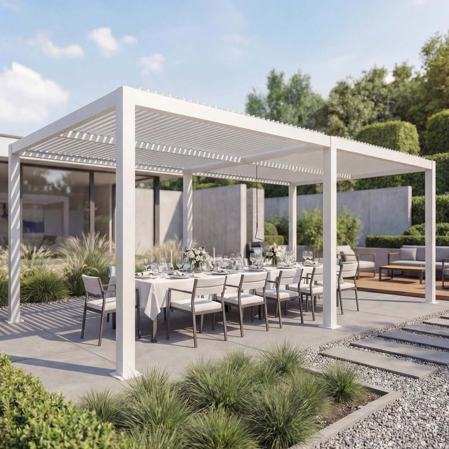 MCW Lamellen-Pavillon Pergola L46 Weiß mit Aluminium-Gestell und drehbarem Lamellendach B: 600 cm, T: 300 cm, H: 220 cm - Bild 1