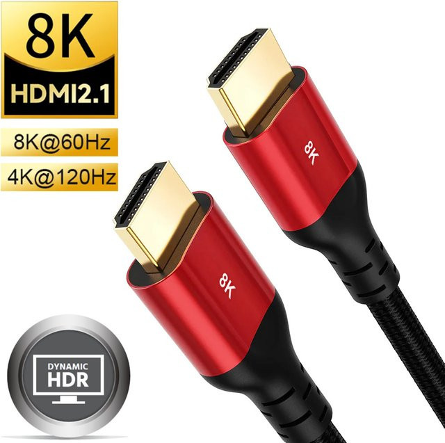 VBDWRM Ultra-High-Speed HDMI 2.1 Kabel in Rot für 8K 60Hz und 4K 120Hz Videoverbindung mit PS5 und Xbox Series X - Bild 1