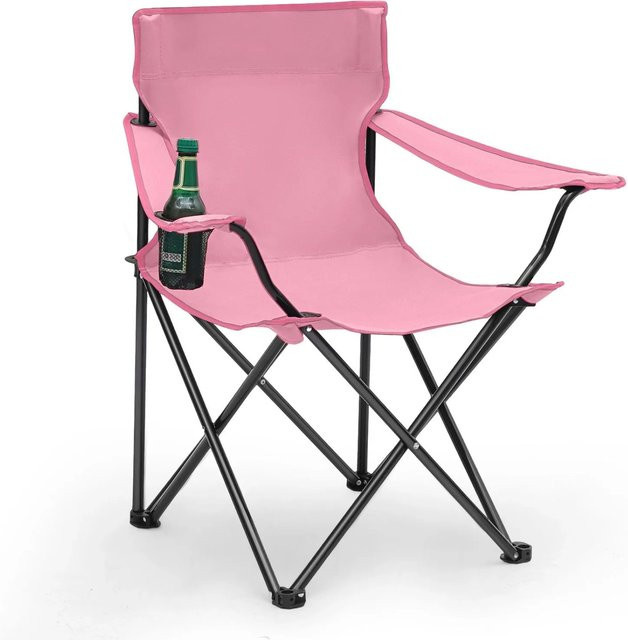 Sunula Campingstuhl Faltstuhl Anglerstuhl in Pink mit Getränkehalter und Tasche - Bild 1