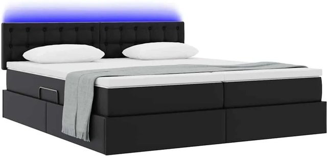 vidaXL Bett mit Stauraum und LED in Schwarz aus Kunstleder und Metall, B/T/H: 180 x 200 x 204 cm - Bild 1