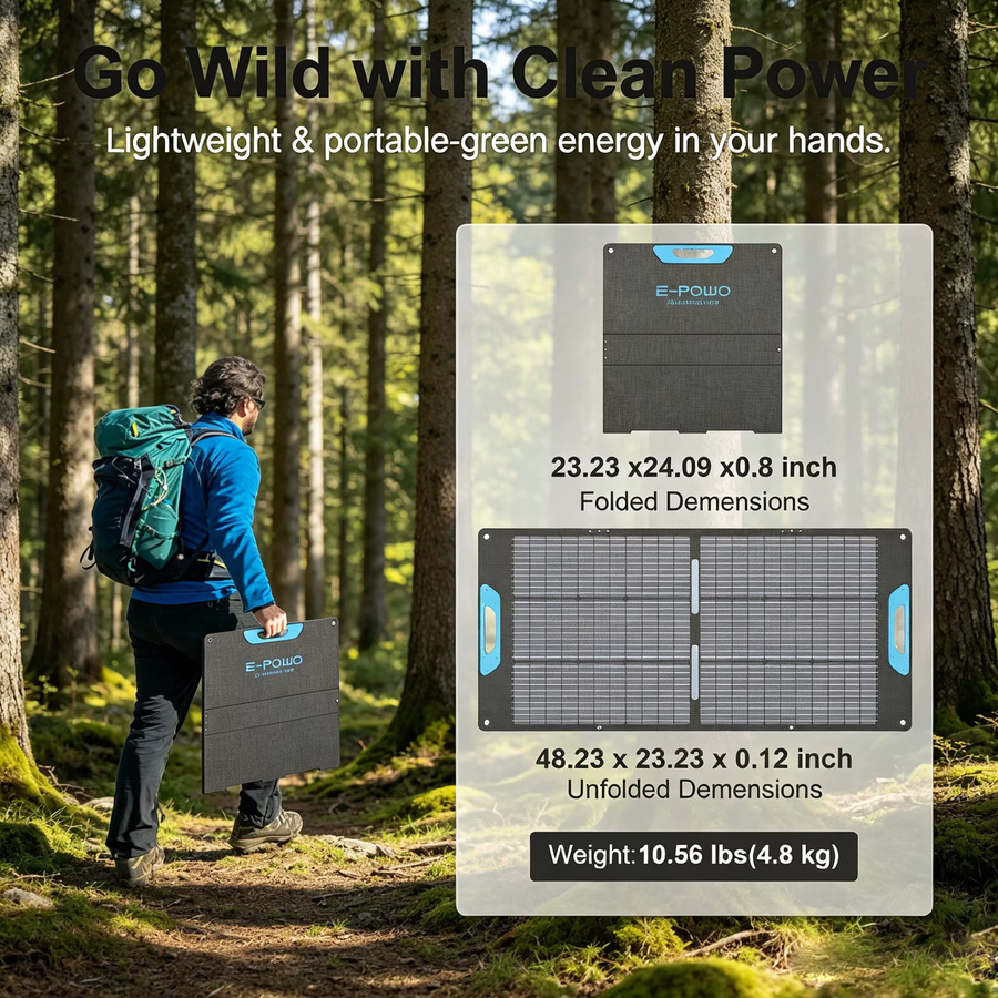E-POWO Tragbares Solarpanel für Powerstation, faltbares monokristallines Solarladegerät mit USB-A und Typ-C Ausgang, IP67 wasserdicht, Schwarz - Bild 4