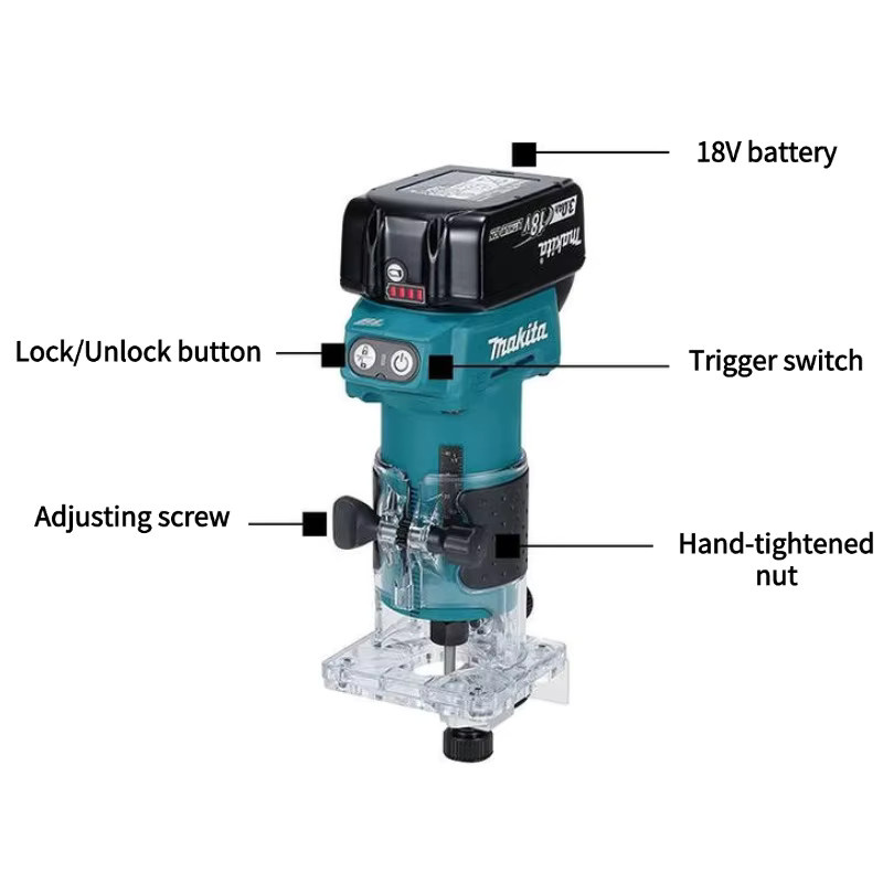 Makita DRT52 Akku-Holzfräser 18V Multifunktions-Elektro-Holzfräse mit Schlitzfunktion und 18V Akku - Bild 2