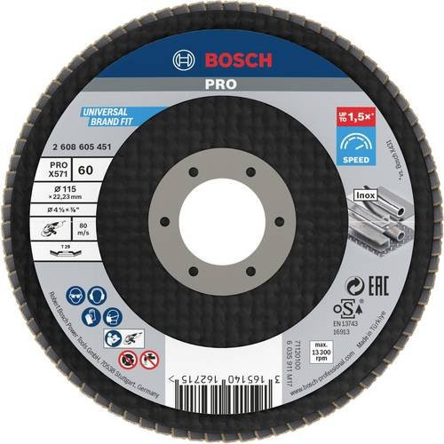 Bosch Fächerschleifscheibe X571 für Metall, Durchmesser: 115 mm, Bohrungs-Ø: 22,23 mm - Bild 1