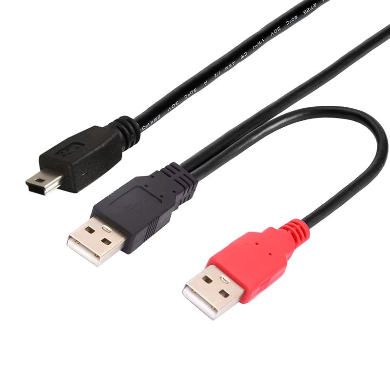 HDmatters USB 2.0 Y-Kabel mit 2 x USB-A auf Mini-B 5-Pin für externe Festplatten, Schwarz - Bild 3