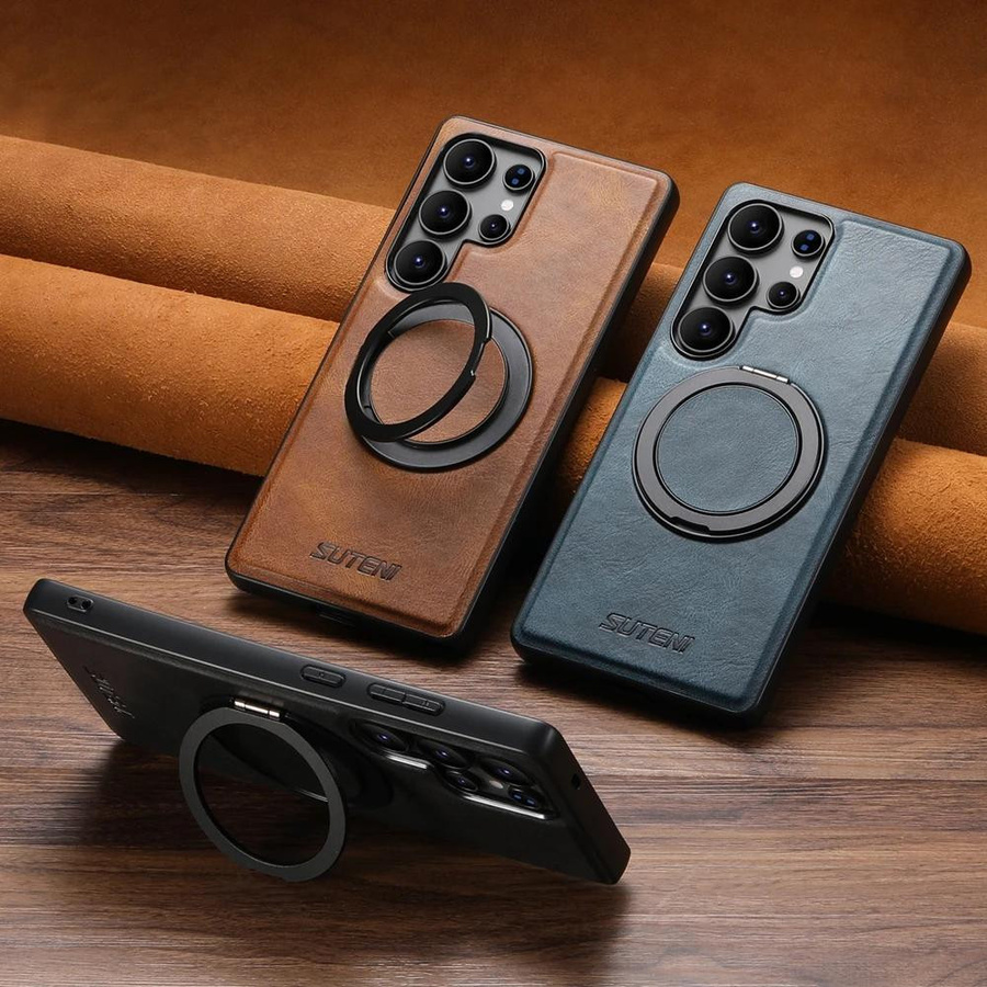 Magnetische Lederhülle mit faltbarem Ringständer für Samsung Galaxy S24 S23 S22 S25 Ultra, kompatibel mit kabellosem Laden - Bild 1