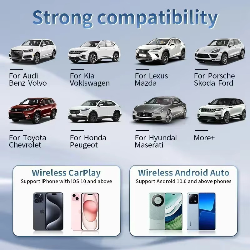 VCARLINKPLAY A133 AI Box für Android 13, Wireless CarPlay und Android Auto Adapter mit Netflix und YouTube, Schwarz - Bild 3