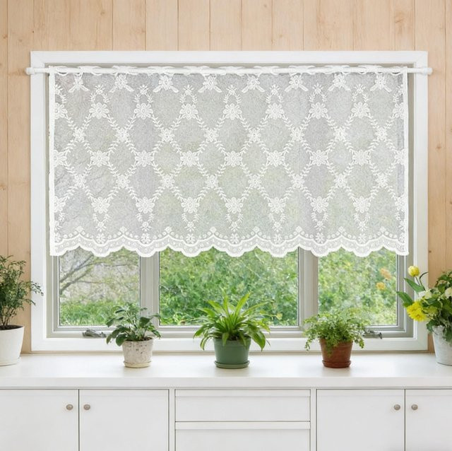 Nordischer Stil Spitzenvorhang mit floralem Muster in Weiß, B/H: 60 x 140 cm - Bild 1