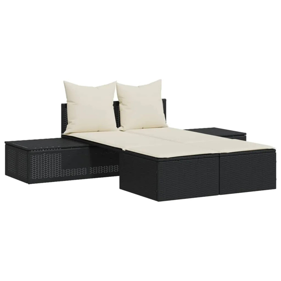 vidaXL Doppel-Sonnenliege aus Poly-Rattan und Metall in Schwarz mit Kissen, B/T/H: 104 x 162 x 30 cm - Bild 2
