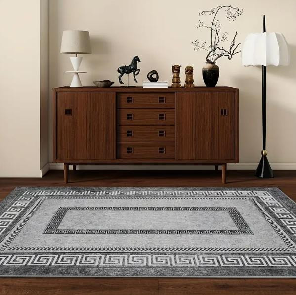 Lodestar Chenille-Matte mit böhmischem floralem Perser-Design, grau und schwarz, B/T: 80 x 120 cm - Bild 1