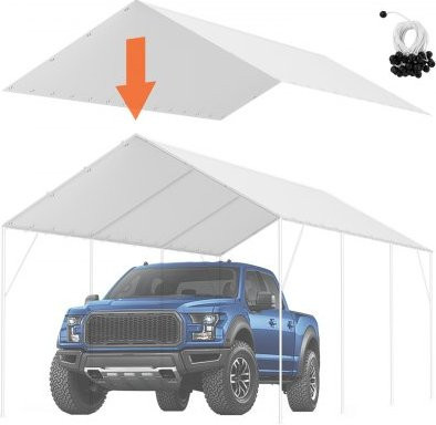 VEVOR Carport Ersatzdach Plane für Zeltgarage, wasserdicht und UV-geschützt, Weiß, Breite: 3 m, Länge: 6 m - Bild 1