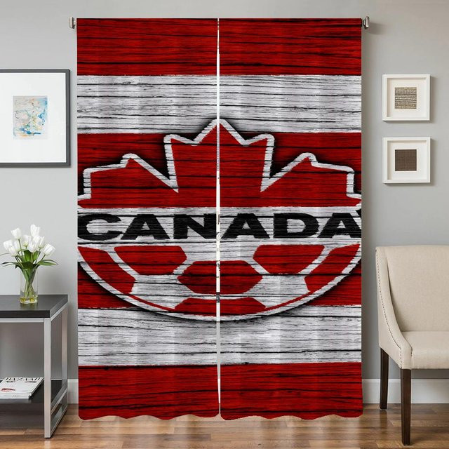 2er-Set Verdunkelungsvorhänge mit kanadischem Nationalmannschaft-Design, rot, Breite: 50 cm, Höhe: 70 cm - Bild 1