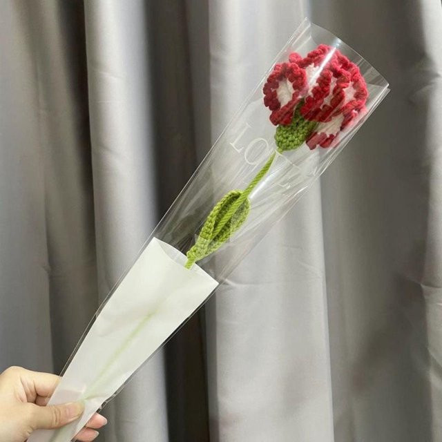 Handgehäkelte Kunstblume Rose in Rot von Love Home Garden, 43 cm Höhe - Bild 1