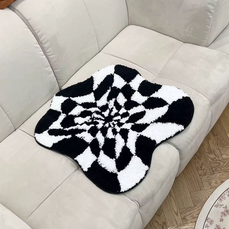 LAKEA Handgetufteter Teppich mit abstraktem 3D-Illusion Design in Schwarz-Weiß - Bild 4