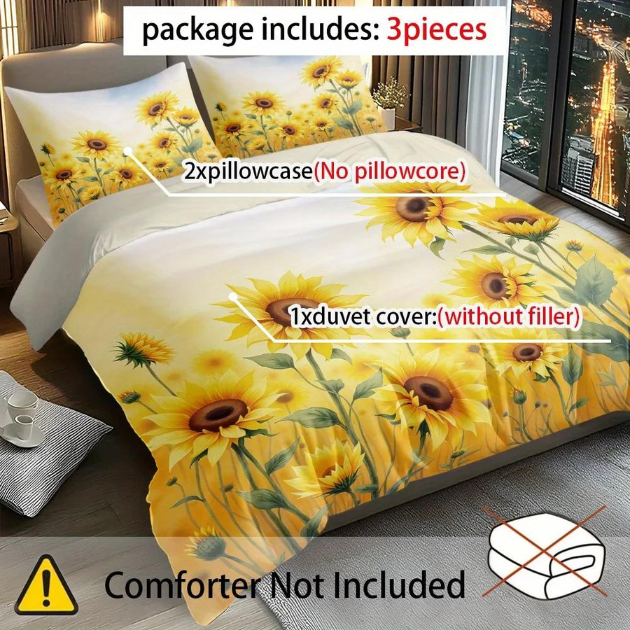 3-teiliges Steppdecken-Set JMG Household Supplies mit Sonnenblumenfeld-Illustration aus Mikrofaser, Multicolor, B/H: 229 x 229 cm - Bild 3
