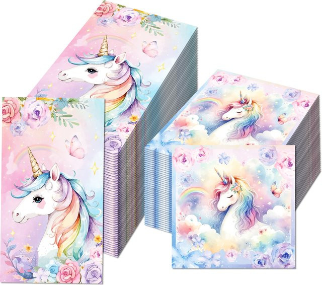 Einhorn Einweg Servietten aus Papier für Geburtstag und Baby Shower, Mehrfarbig - Bild 1