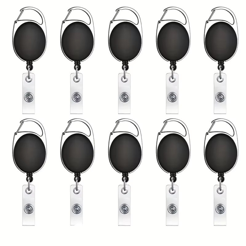 8 Stück Einziehbare Ausweishalter-Clips in Schwarz aus Kunststoff für ID-Karten und Schlüsselanhänger - Bild 2