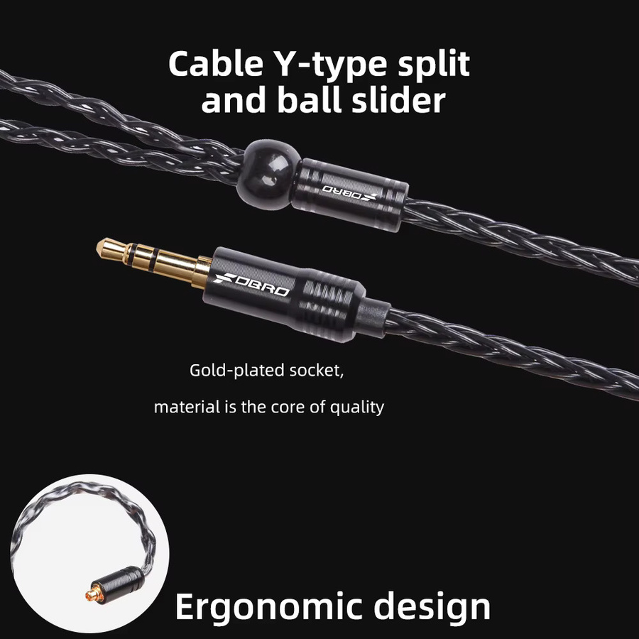Fdbro 8-Core MMCX 2-Pin 0,78mm A2DC Versilbertes Kopfhörerkabel in Schwarz mit 2,5mm, 3,5mm oder 4,4mm Anschluss für SE315 und SE425 Headsets - Bild 3