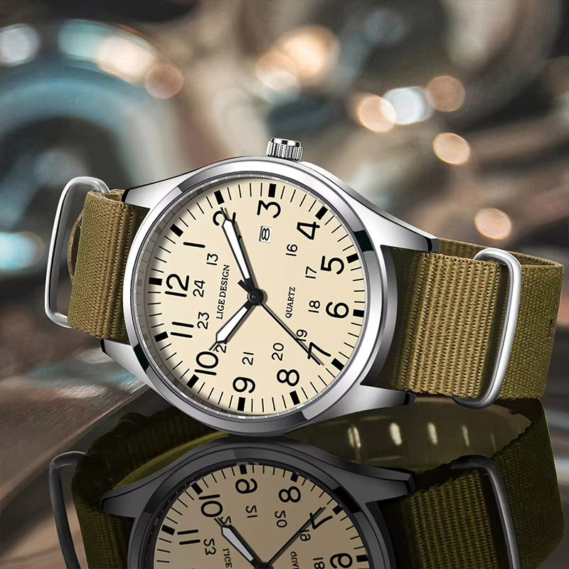 LIGE Armbanduhr, Quarz, Textil/NATO, Weiß, Schwarz, Herren - Bild 4