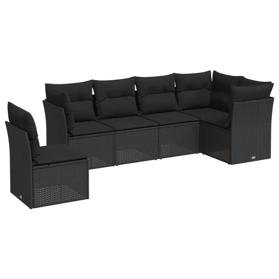 vidaXL 6-tlg Garten-Sofagarnitur in L-Form aus Polyrattan mit Kissen in Schwarz - Bild 2