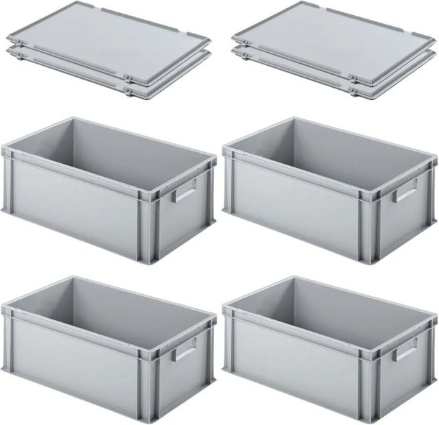 PROREGAL SuperSparSet 4er Pack Eurobehälter mit Scharnierdeckel und geschlossenem Griff, Grau, H x B x T: 22 x 40 x 60 cm, 38 Liter Transportboxen - Bild 1