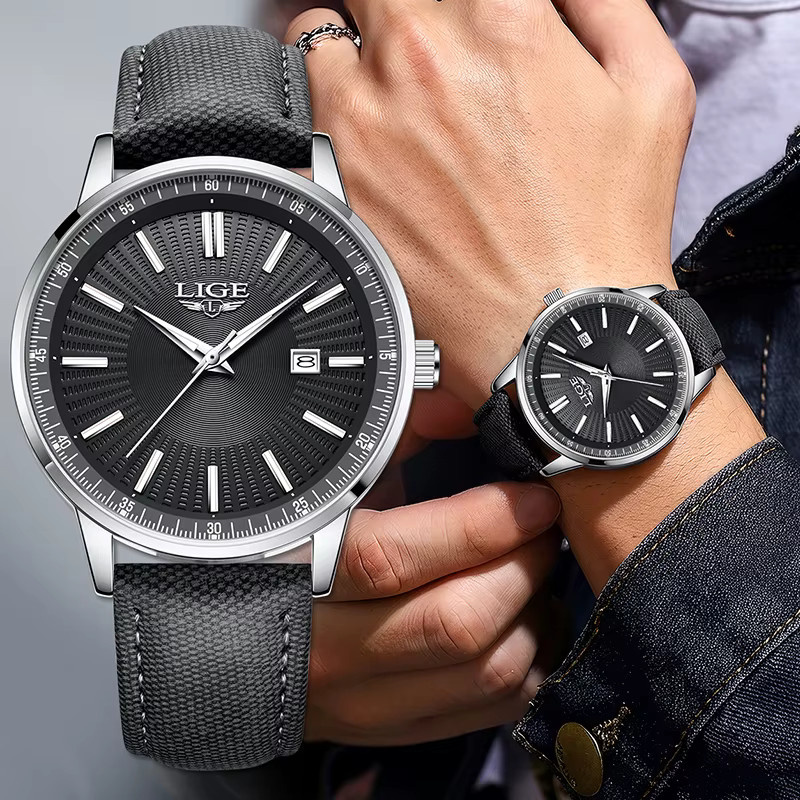 LIGE Armbanduhr, Quarz, Leder, Schwarz, Chronograph, Herren - Bild 5