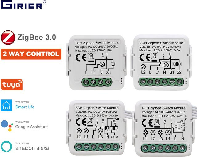 Girier Tuya ZigBee 3.0 Smart Home Switch-Modul in Weiß mit 2-Wege-Steuerung für Alexa und Google Home - Bild 1