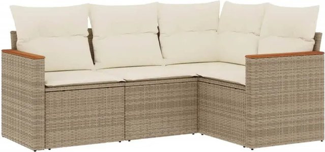 vidaXL 4-teilige Garten-Sofagarnitur in L-Form aus Poly-Rattan in Beige mit Sitzkissen und Rückenkissen - Bild 1