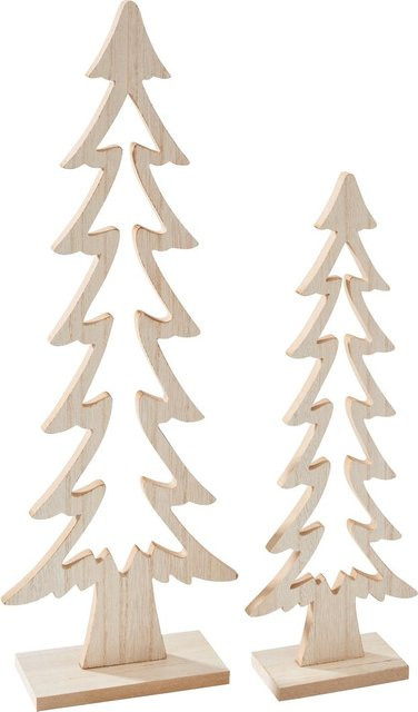 VBS Holz-Tannen Tischdeko Set aus MDF-Holz in Beige für Weihnachten, 2er Set - Bild 1