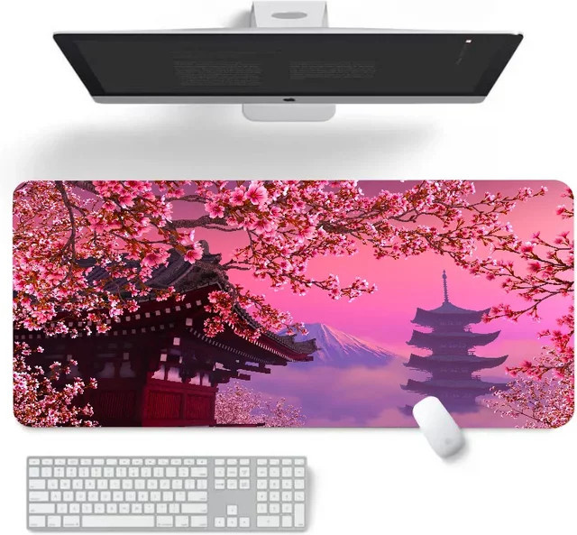 Mairuige XXL Gaming Mauspad mit Kirschblüten-Design in Pink - Bild 1