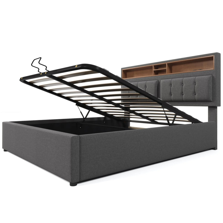 okwish Polsterbett Beige mit Bettkasten, USB-Ladefunktion und Nachttischablage, B/T/H: 160 x 200 x 103 cm (ohne Matratze) - Bild 2