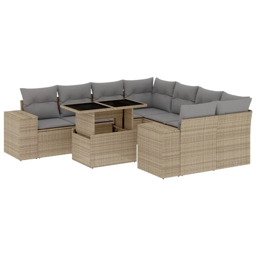 vidaXL 9-tlg Garten-Sofagarnitur aus Poly-Rattan in Beige mit UV-beständigen Kissen und Metallrahmen - Bild 2