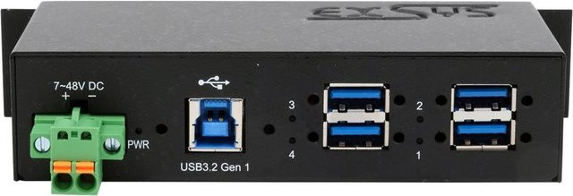 Exsys EX-1185HMVS-2 USB 3.2 Gen 1 Hub mit 4 USB-Anschlüssen, schwarz, an DIN-Schiene montierbar - Bild 1