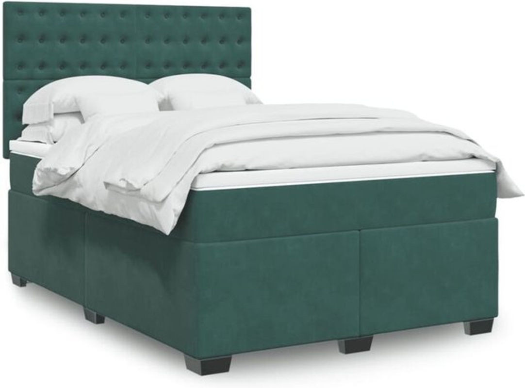 Vidaxl Boxspringbett mit Matratze in Grün aus Samt, B/T/H: 160 x 200 x 150,5 cm - Bild 1