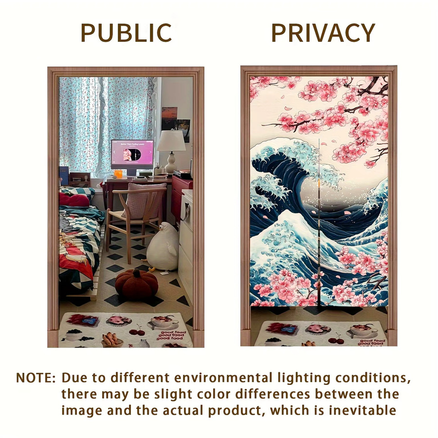 VIKAMA Nagawa Surfing Türvorhang mit rosa Kirschblüten Design, floraler Halbvorhang für Küche, Badezimmer oder Schlafzimmer, Farbe: Pink - Bild 4
