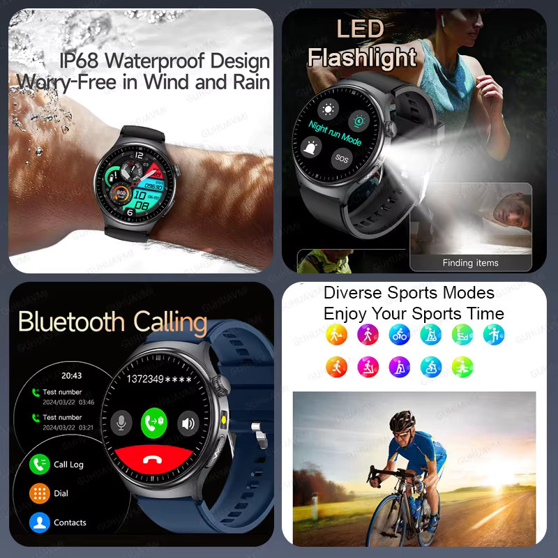 GUHUAVMI Smartwatch mit Körperfettanalyse, EKG, PPG, Blutdruck- und Blutsauerstoffmessung sowie Anruffunktion, Saphirglas-Display, Unisex, Schwarz oder Beige - Bild 5