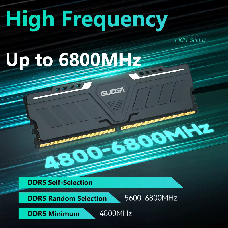 GUDGA RAM DDR5 UDIMM Desktop-Arbeitsspeicher mit Aluminium-Kühlkörper für Gaming-Computer, Schwarz - Bild 2