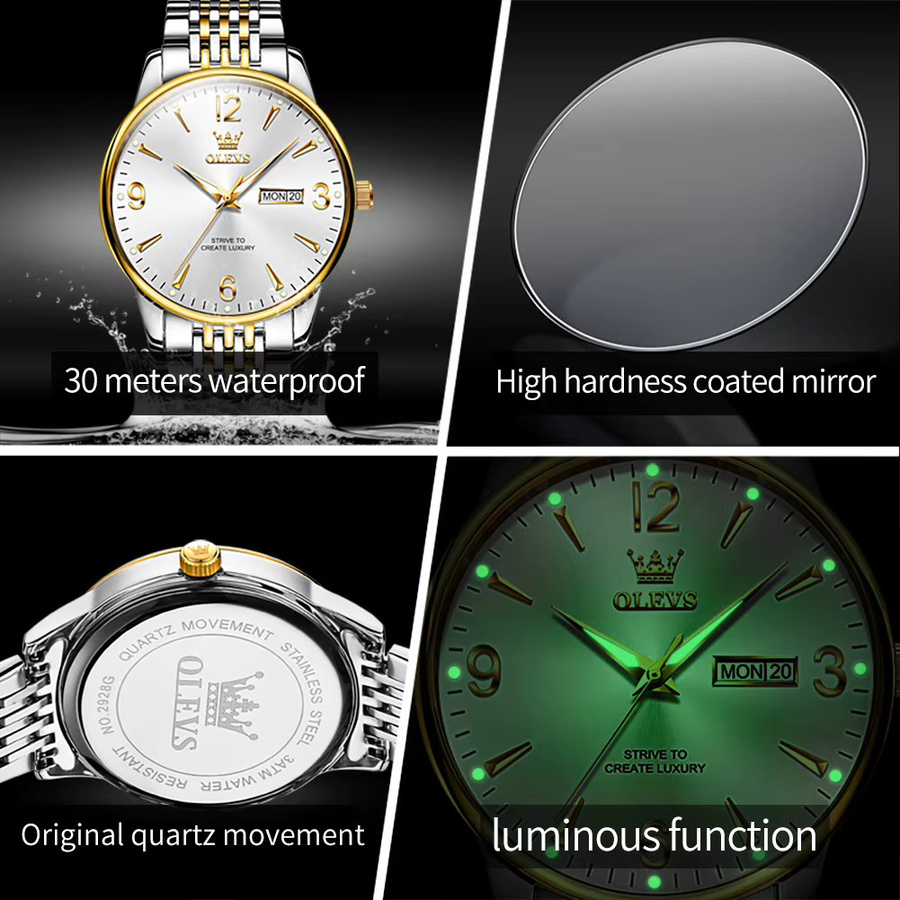 OLEVS Digitaluhr, Quarz, Edelstahl, Bicolor, Weiß, Herren - Bild 5