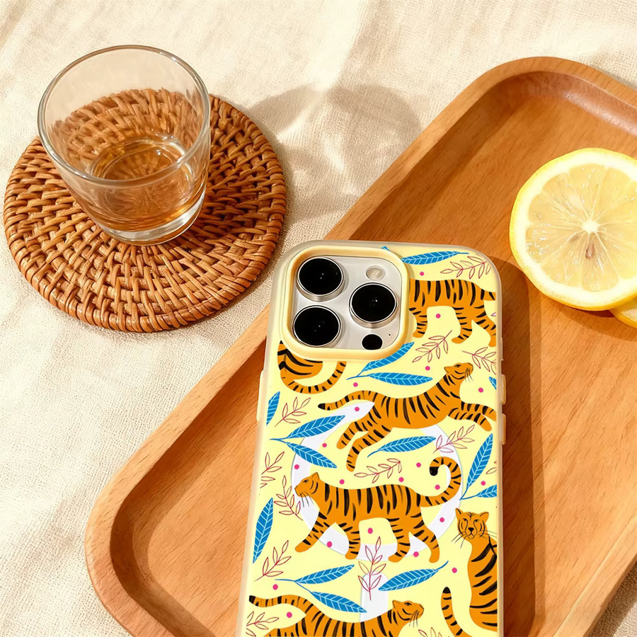 Potdemiel 2-in-1 MagSafe Handyhülle mit Tiger-Print für iPhone 17 16 15 14 13 Pro Max Plus, transparent grün, matt und weich - Bild 4