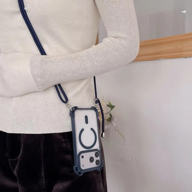 EHUIDE Transparente iPhone Hülle mit Lanyard und Magnet für kabelloses Laden, stoßfestes Armband, Grau - Bild 2