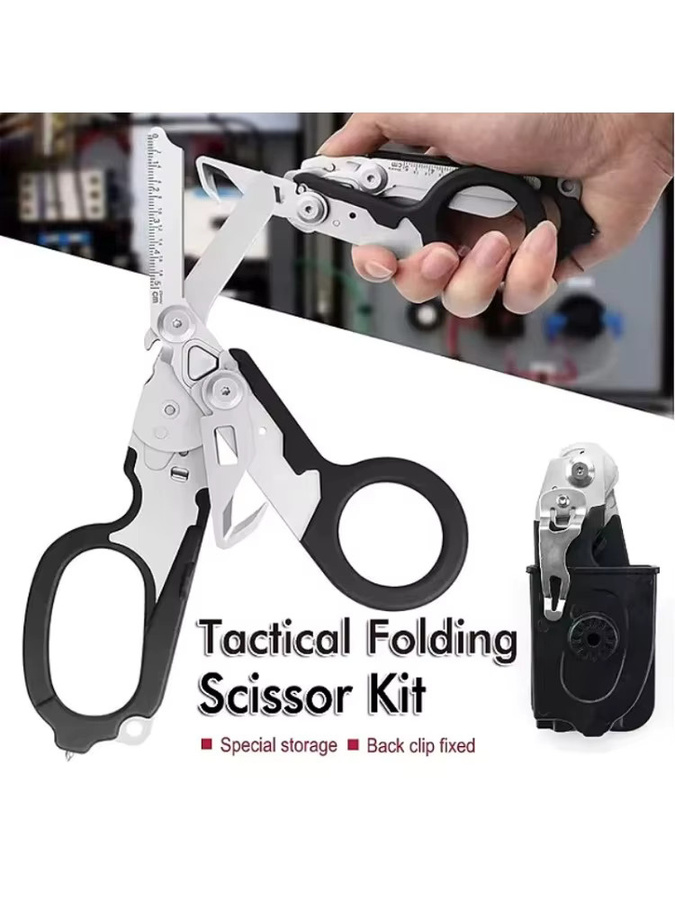 Multifunktionale taktische Raptors Notfall-Schere mit Fensterbrecher und Schlüssel für Outdoor und Survival, Blau und Schwarz - Bild 5