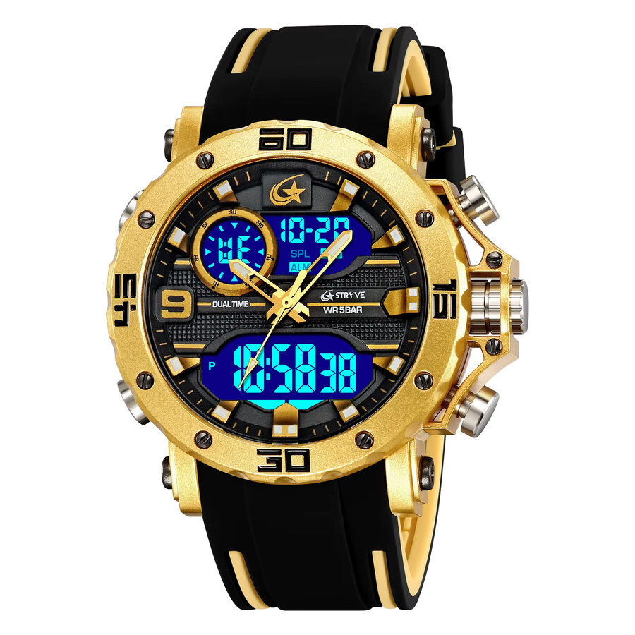 STRYVE Armbanduhr, Analog-Digital, Blau, Gold, Silikon, Herren, 5 ATM - Bild 2