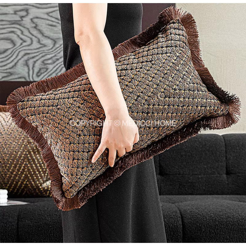 Medicci Home Vintage-Kissenbezug im italienischen Stil mit geometrischem Muster in Braun und Gold - Bild 4