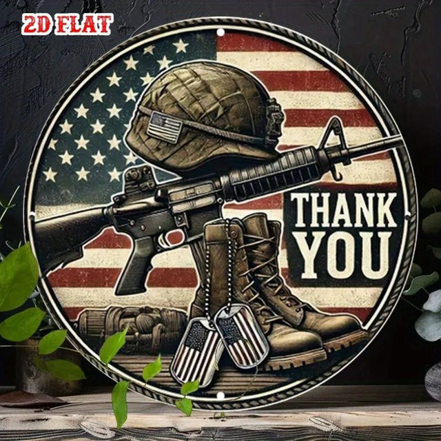 CIFBUY Wanddekoration US-Militär-Veteranen Ehrenmetall Runde Plakette Multicolour Durchmesser: 20 cm - Bild 1